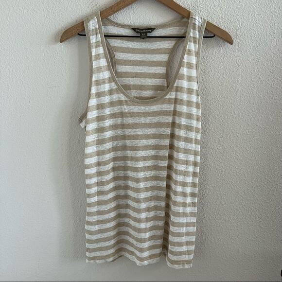 Tommy Bahama Resort Casual 100% Linen Neutral Striped Tank Top Shirt Blouse S - Picture 1 of 8